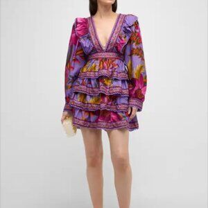 Farm Rio purple tiered ruffle mini dress